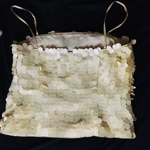 Michael Kors Y2K Sequin Crop Top Flapper Silk Spaghetti Strap Cream - Picture 4 of 4